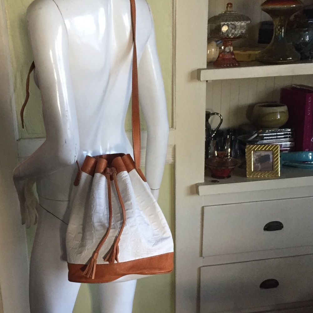 UNISA white croc embossed leather